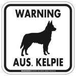 画像1: [MAGSIGN] WARNING AUS. KELPIE マグネット＆ステッカー：オーストラリアンケルピー(ホワイト/イエロー/オレンジ) 注意 英語 正方形 車＆屋外用(防水性/耐光性) 日本製 (1)