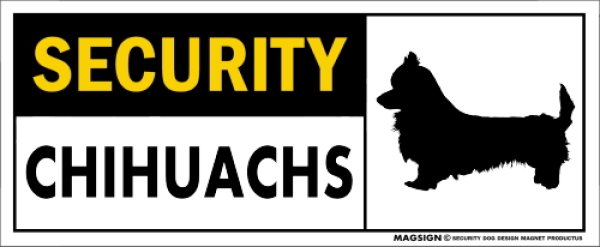 画像1: [MAGSIGN] チワックス セキュリティーマグネット＆ステッカー 英語 警備 防犯 SECURITY CHIHUACHS 対象:車(ドア/ガラス/ボディ)・屋外(玄関扉/窓ガラス/メールポスト) 日本製 (1)