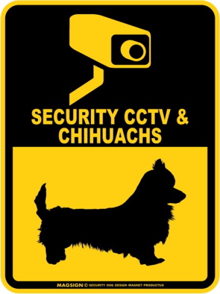 画像1: チワックス＆防犯カメラ 監視 警戒中 英語 マグサイン(マグネット/ステッカー)：SECURITY CCTV ＆ CHIHUACHS [MAGSIGN] (1)