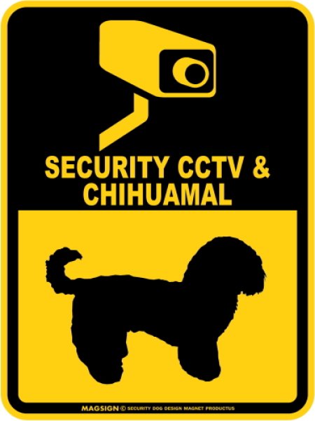 画像1: チワマル＆防犯カメラ 監視 警戒中 英語 マグサイン(マグネット/ステッカー)：SECURITY CCTV ＆ CHIHUAMAL [MAGSIGN] (1)