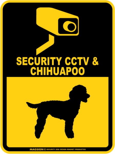 画像1: チワプー＆防犯カメラ 監視 警戒中 英語 マグサイン(マグネット/ステッカー)：SECURITY CCTV ＆ CHIHUAPOO [MAGSIGN] (1)