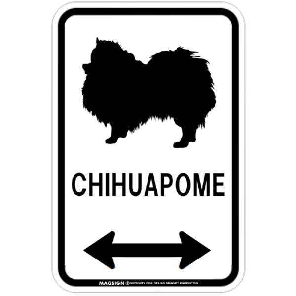 画像1: CHIHUAPOME [MAGSIGN] チワポメ シルエット＆矢印 アメリカン道路標識 英語犬種名 マグネット/ステッカー：ホワイト (1)