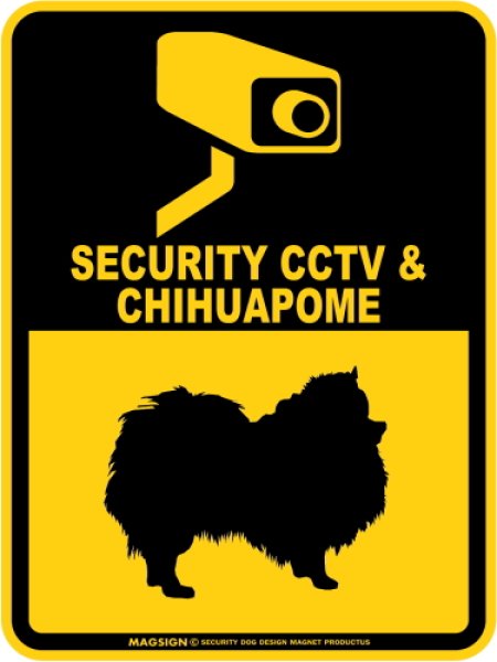 画像1: チワポメ＆防犯カメラ 監視 警戒中 英語 マグサイン(マグネット/ステッカー)：SECURITY CCTV ＆ CHIHUAPOME [MAGSIGN] (1)