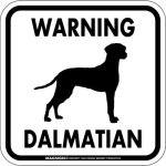 画像1: [MAGSIGN] WARNING DALMATIAN マグネット＆ステッカー：ダルメシアン(ホワイト/イエロー/オレンジ) 注意 英語 正方形 車＆屋外用(防水性/耐光性) 日本製 (1)