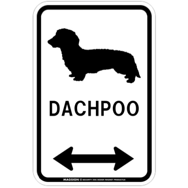 画像1: DACHPOO [MAGSIGN] ダップー シルエット＆矢印 アメリカン道路標識 英語犬種名 マグネット/ステッカー：ホワイト (1)