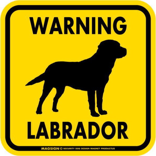 MAGSIGN] WARNING LABRADOR マグネット＆ステッカー：ラブラドール(ホワイト/イエロー/オレンジ) 注意 英語 正方形  車＆屋外用(防水性/耐光性) 日本製