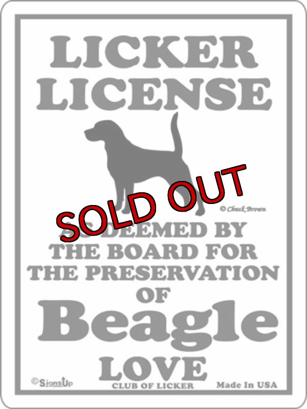 画像1: ビーグル 愛の証 英語サインボード 人舐め許可掲示板：LICKER LICENCE OF Beagle LOVE[MADE IN U.S.A] (1)