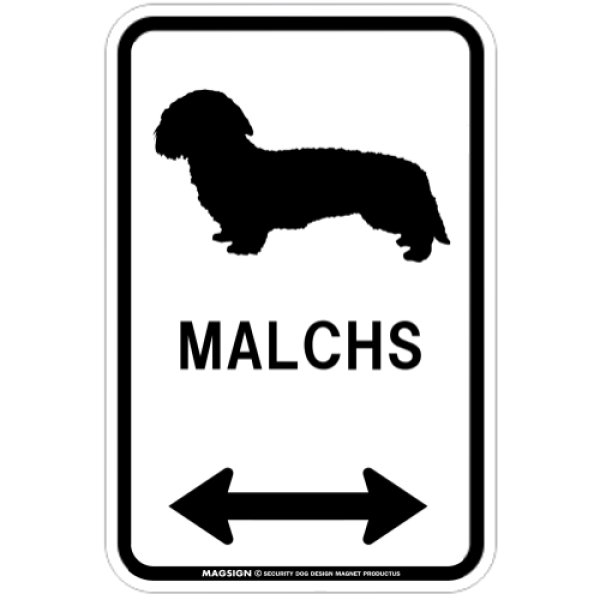 画像1: MALCHS [MAGSIGN] マルックス シルエット＆矢印 アメリカン道路標識 英語犬種名 マグネット/ステッカー：ホワイト (1)