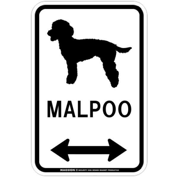 画像1: MALPOO [MAGSIGN] マルプー シルエット＆矢印 アメリカン道路標識 英語犬種名 マグネット/ステッカー：ホワイト (1)