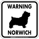 画像1: [MAGSIGN] WARNING NORWICH マグネット＆ステッカー：ノーリッチテリア(ホワイト/イエロー/オレンジ) 注意 英語 正方形 車＆屋外用(防水性/耐光性) 日本製 (1)