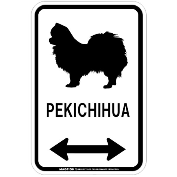 画像1: PEKICHIHUA [MAGSIGN] ペキチワ シルエット＆矢印 アメリカン道路標識 英語犬種名 マグネット/ステッカー：ホワイト (1)