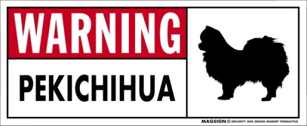 画像1: [MAGSIGN] ペキチワ 注意マグネット＆ステッカー 英語 警戒/警告 WARNING PEKICHIHUA 対象:車(ドア/ガラス/ボディ)・屋外(玄関扉/窓ガラス/メールポスト) 日本製 (1)