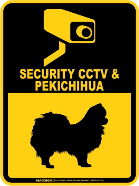 画像1: ペキチワ＆防犯カメラ 監視 警戒中 英語 マグサイン(マグネット/ステッカー)：SECURITY CCTV ＆ PEKICHIHUA [MAGSIGN] (1)