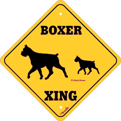 ボクサー 二頭 横断注意 英語サインボード アメリカ輸入看板 Boxer Xing Made In U S A